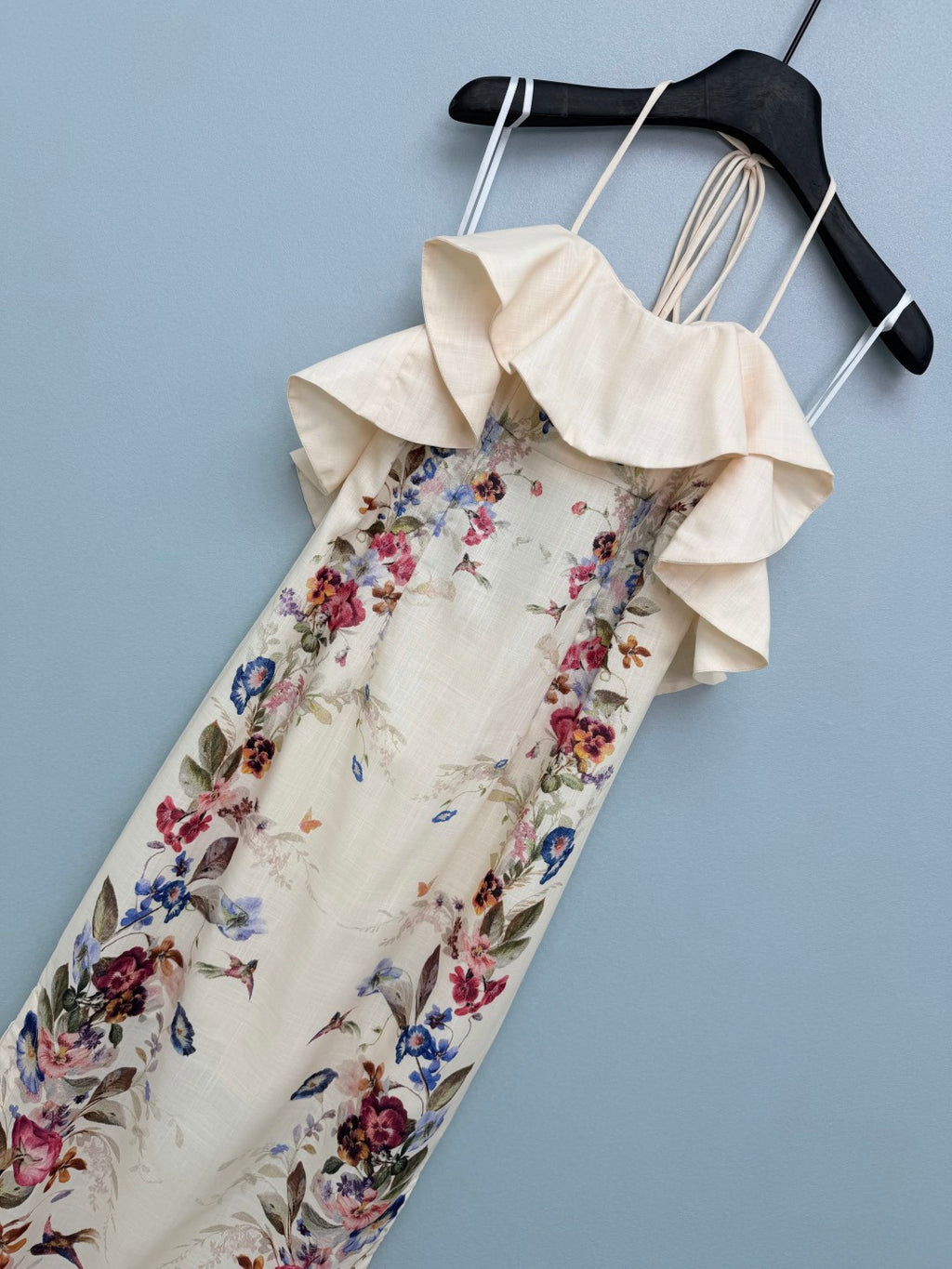 Bird Print Halterneck Midi Dress - Ivory Multicolor - View 3