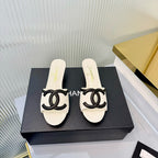 Double C Mid-Heel Slide Sandals - White - View 5