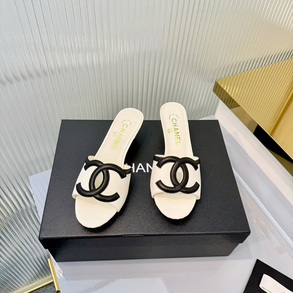 Double C Mid-Heel Slide Sandals - White - View 1