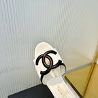 Double C Mid-Heel Slide Sandals - White - View 4