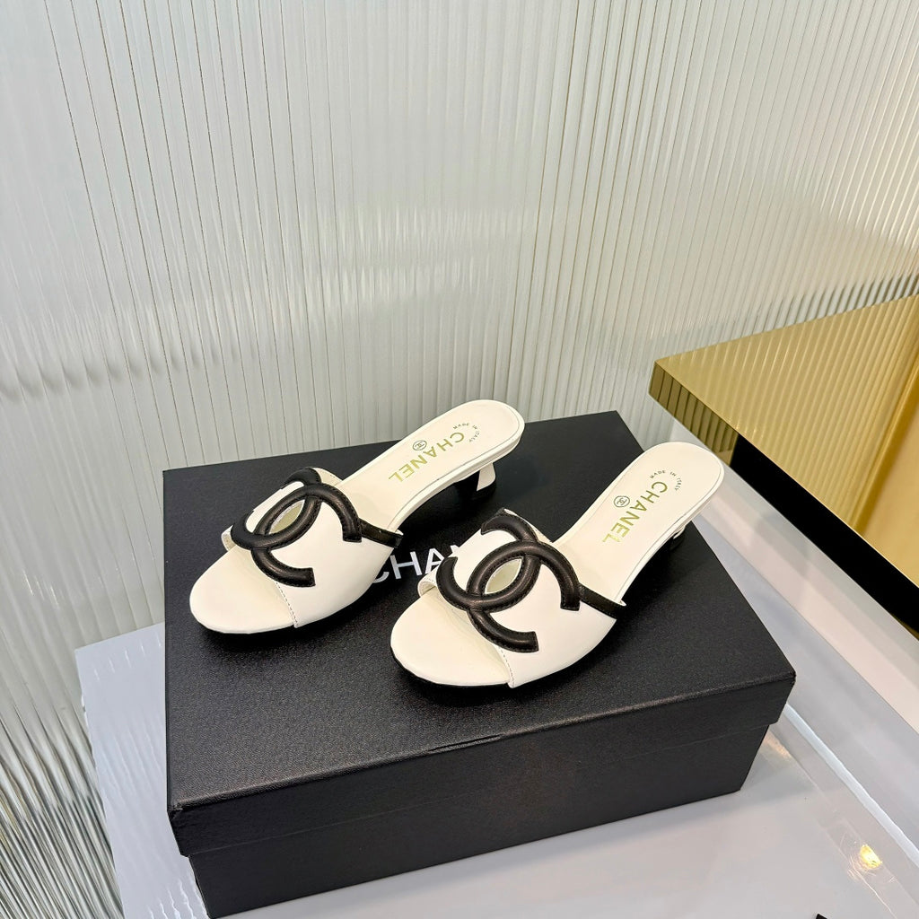Double C Mid-Heel Slide Sandals - White - View 6