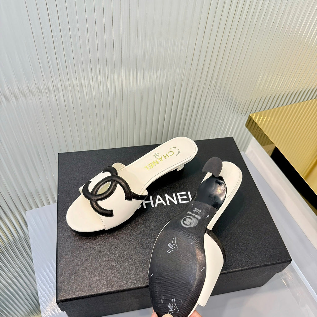 Double C Mid-Heel Slide Sandals - White - View 2