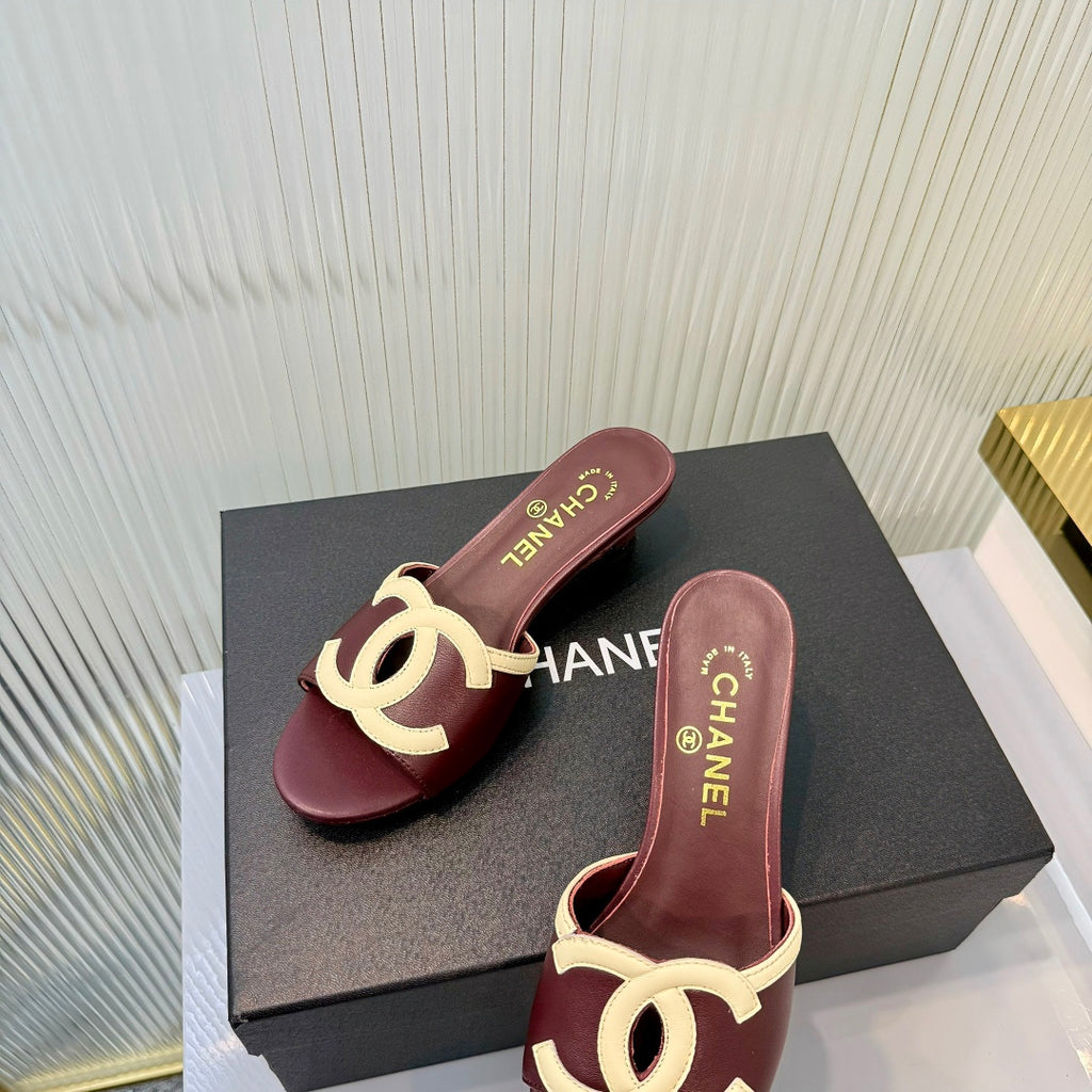 Double C Mid-Heel Slide Sandals - Burgundy - View 4