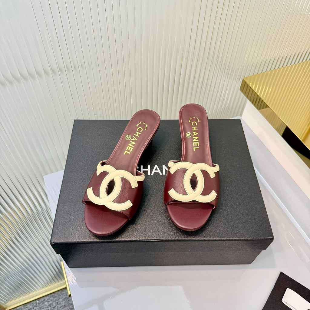 Double C Mid-Heel Slide Sandals - Burgundy - View 5