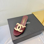 Double C Mid-Heel Slide Sandals - Burgundy - View 2