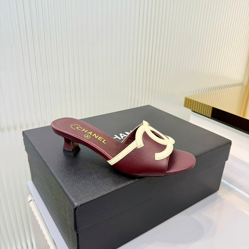 Double C Mid-Heel Slide Sandals - Burgundy - View 9