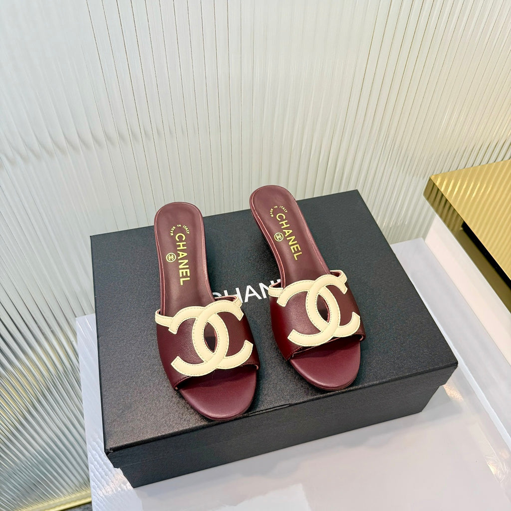 Double C Mid-Heel Slide Sandals - Burgundy - View 3