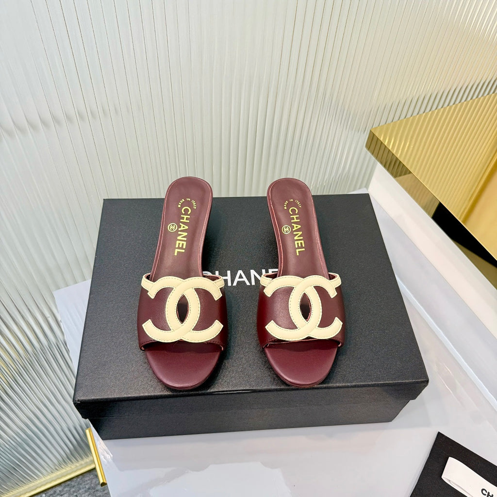 Double C Mid-Heel Slide Sandals - Burgundy - View 1