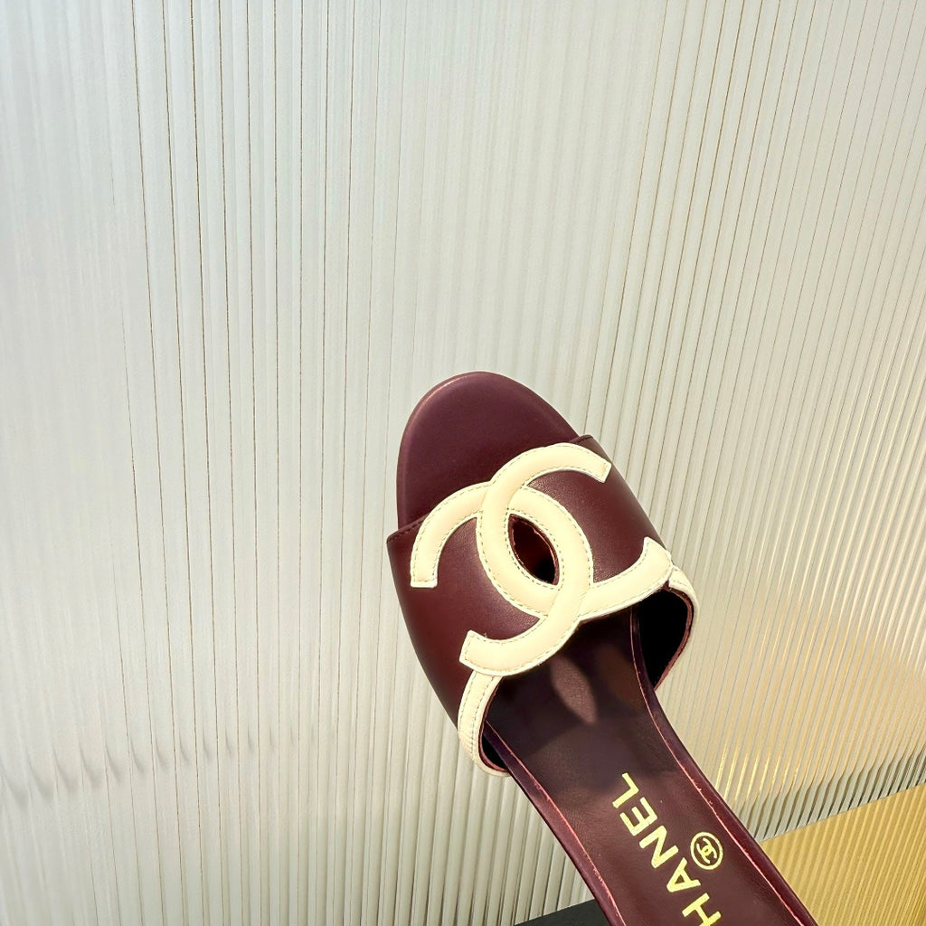 Double C Mid-Heel Slide Sandals - Burgundy - View 6