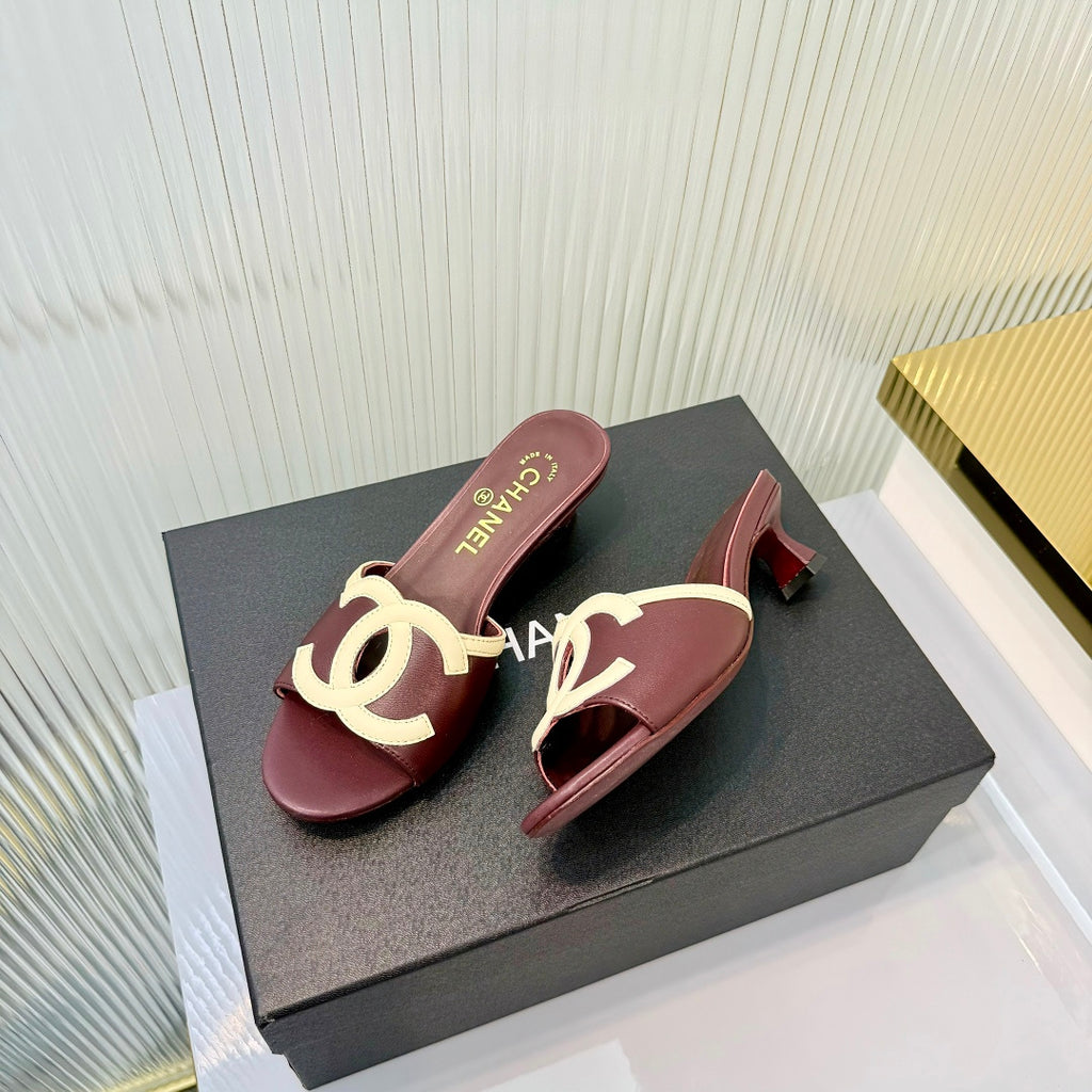 Double C Mid-Heel Slide Sandals - Burgundy - View 8
