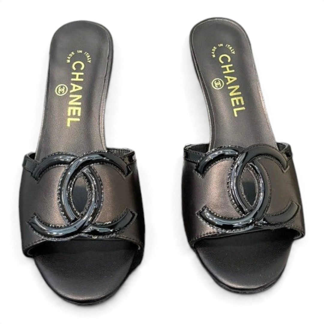 Double C Mid-Heel Slide Sandals - Black - View 3