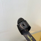 Double C Mid-Heel Slide Sandals - Black - View 2