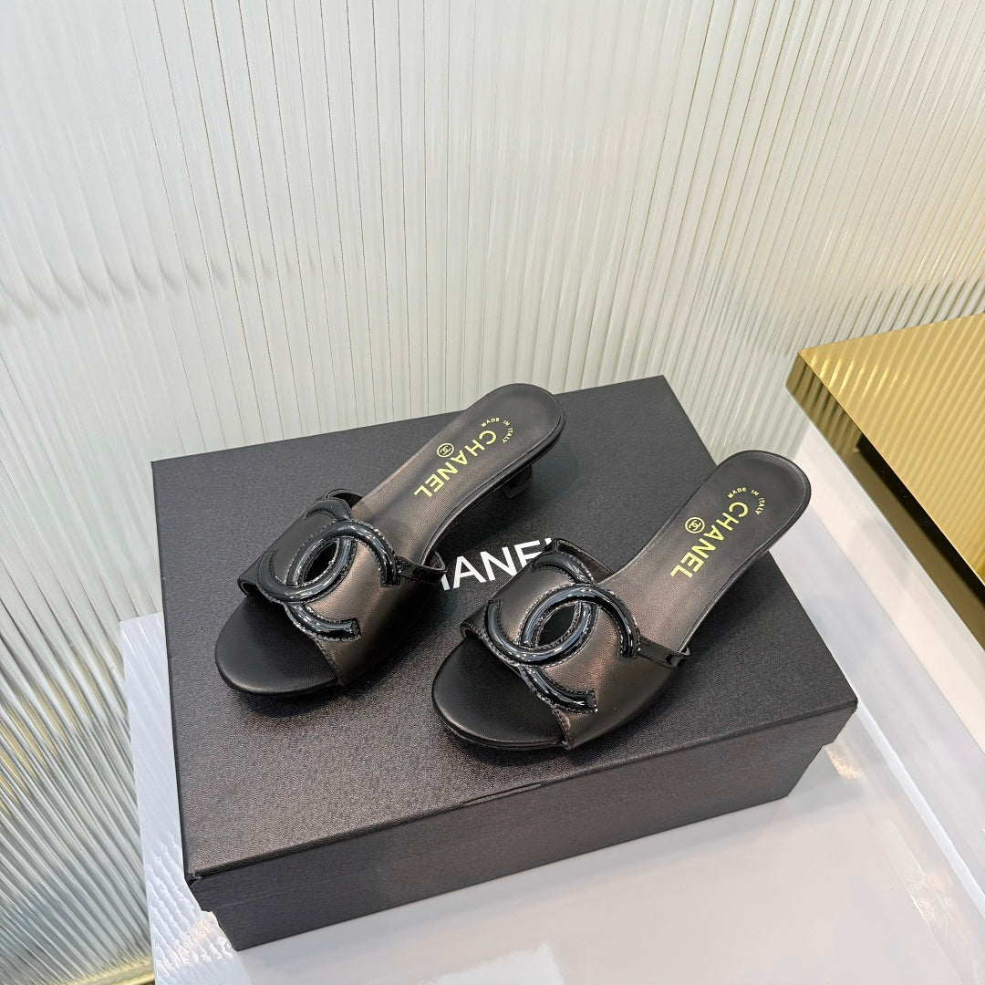 Double C Mid-Heel Slide Sandals - Black - View 5