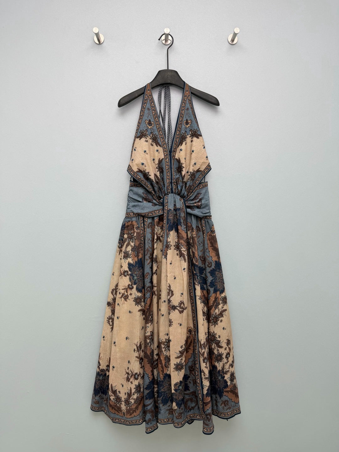 Paisley Cutout Halterneck Maxi Dress - Brown Multicolor - View 1