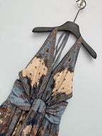 Paisley Cutout Halterneck Maxi Dress - Brown Multicolor - View 2