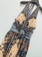 Paisley Cutout Halterneck Maxi Dress - Brown Multicolor - View 3