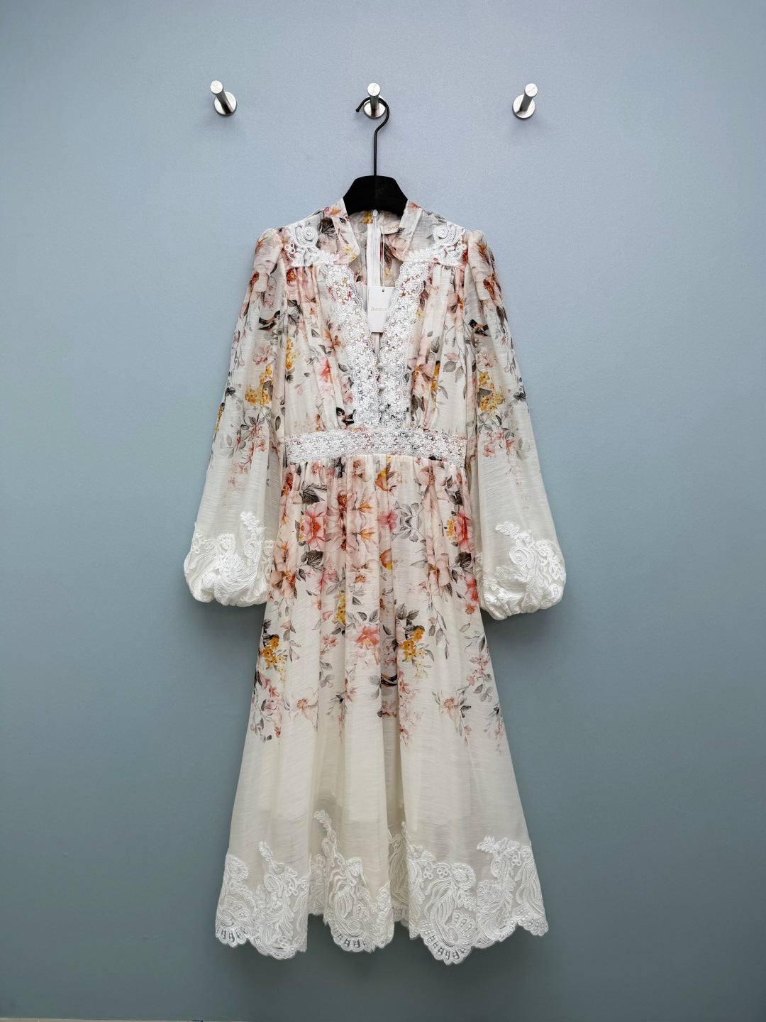 Lace-Trim Floral Maxi Dress - Ivory Floral - View 1