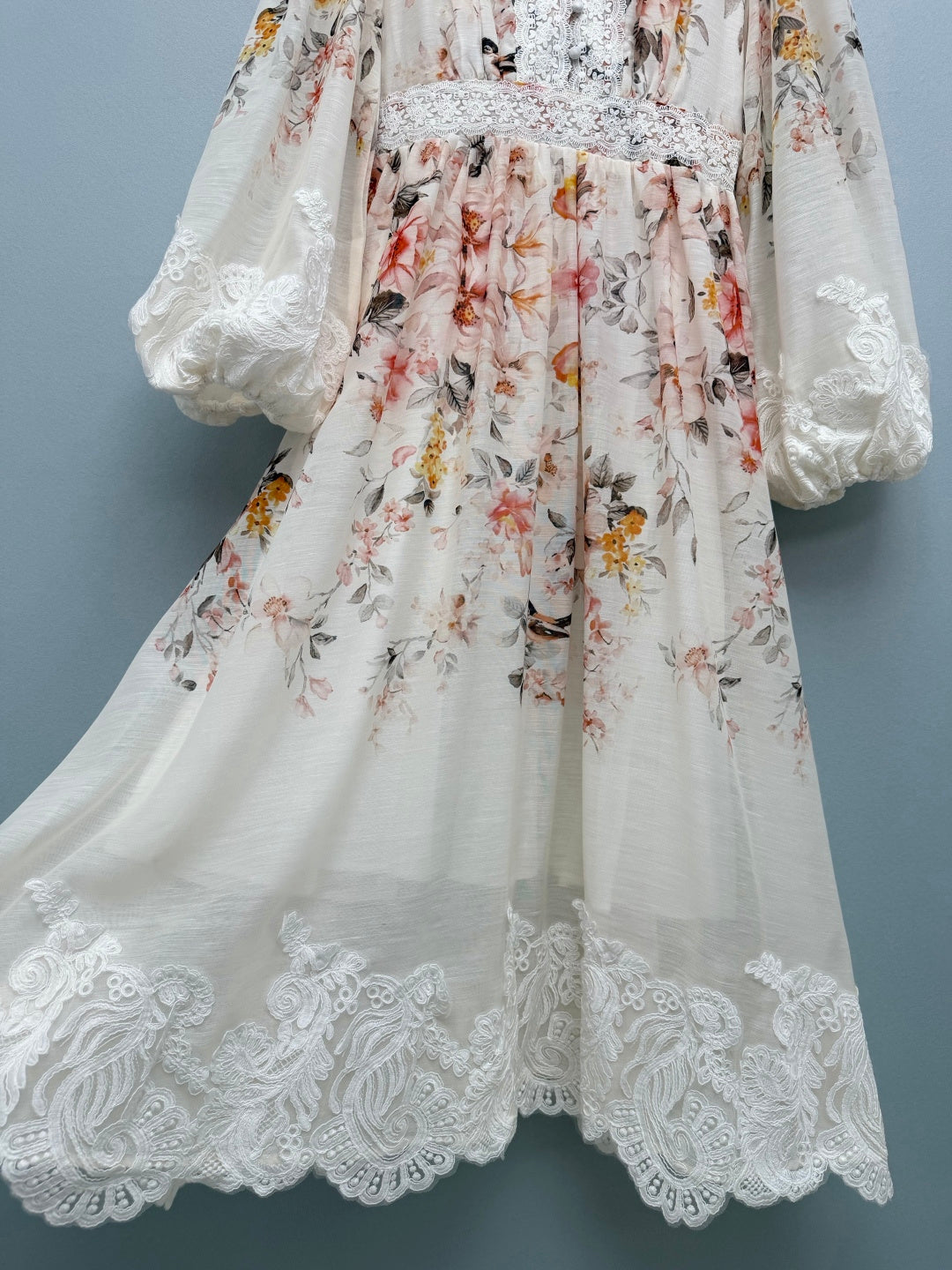 Lace-Trim Floral Maxi Dress - Ivory Floral - View 7