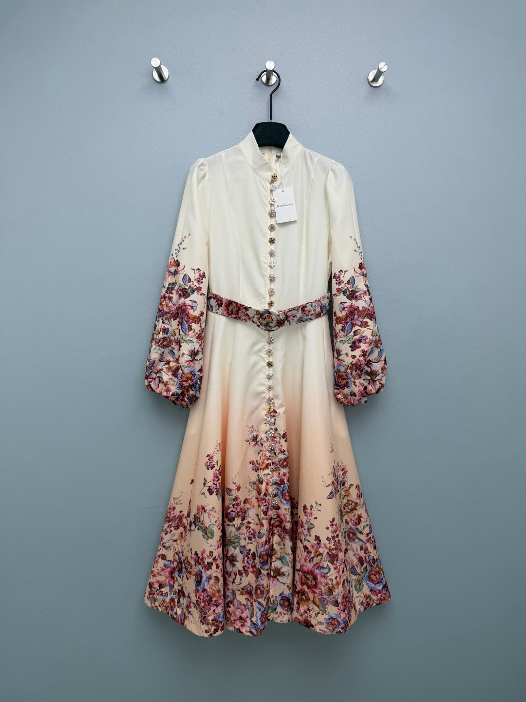 Embellished Floral High-Neck Maxi Dress - Ivory Ombre - View 1