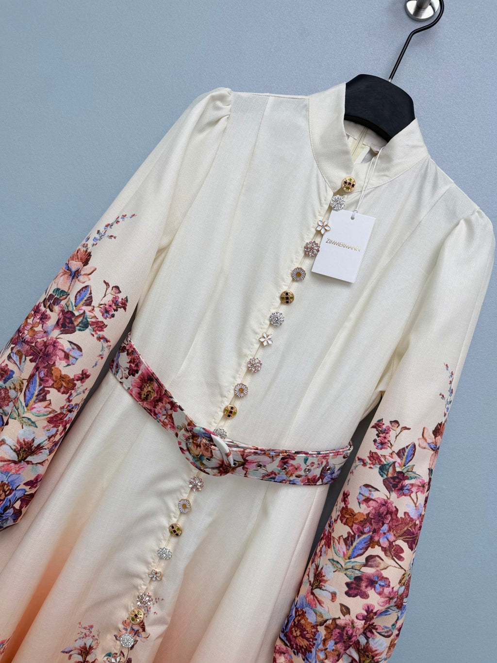 Embellished Floral High-Neck Maxi Dress - Ivory Ombre - View 3