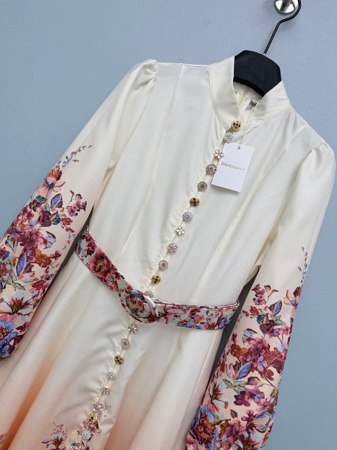 Embellished Floral High-Neck Maxi Dress - Ivory Ombre - View 3