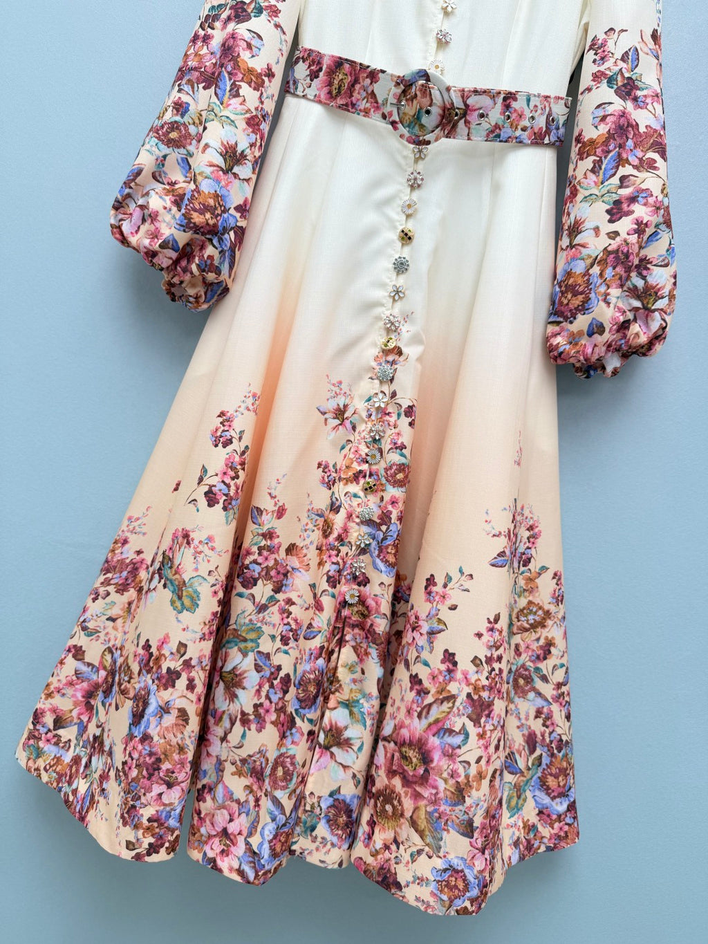 Embellished Floral High-Neck Maxi Dress - Ivory Ombre - View 5
