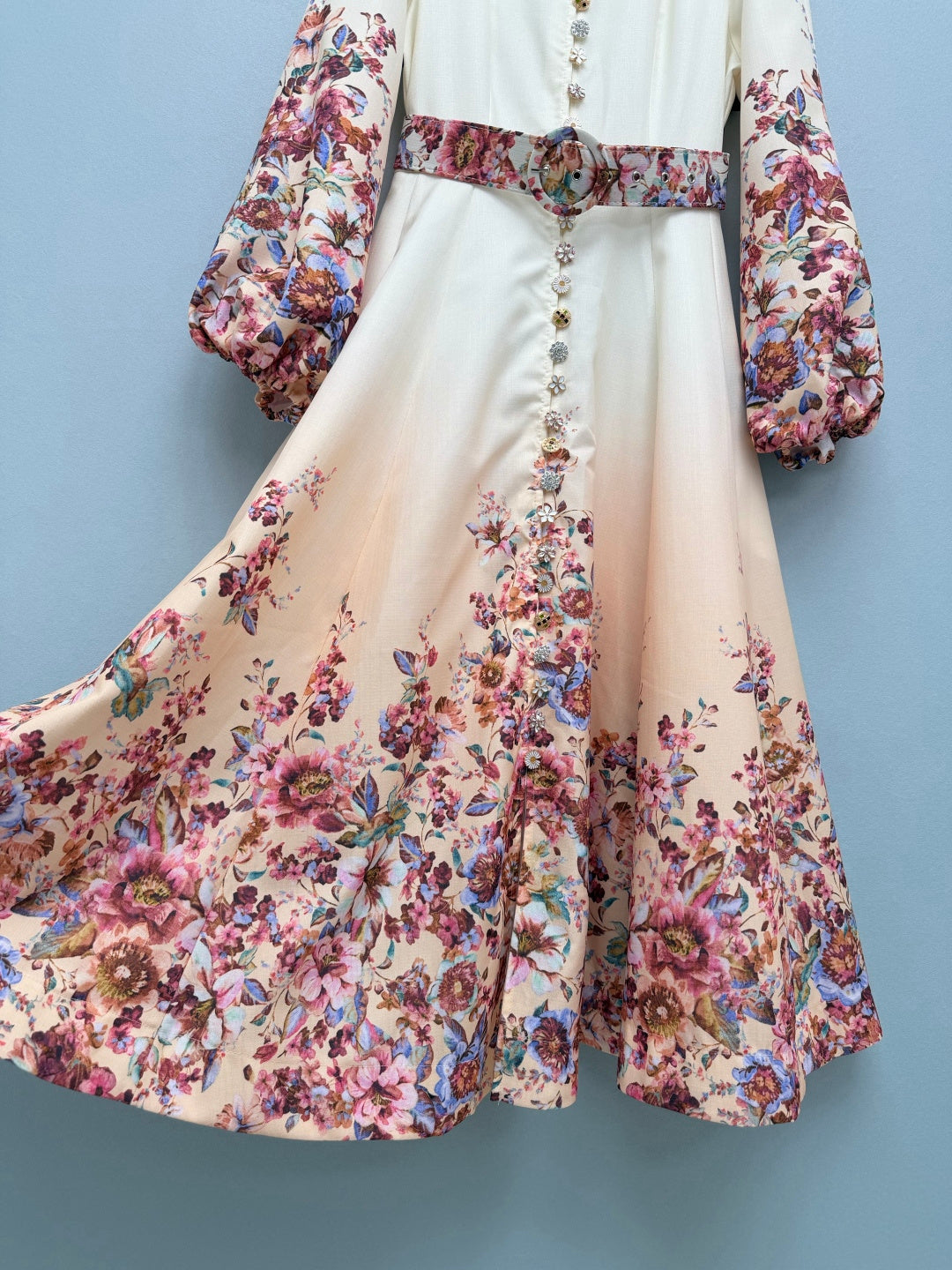 Embellished Floral High-Neck Maxi Dress - Ivory Ombre - View 8