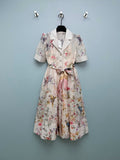 Bird Print Scarf-Belt Shirt Dress - Ivory Multicolor - View 1