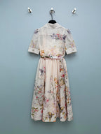 Bird Print Scarf-Belt Shirt Dress - Ivory Multicolor - View 8