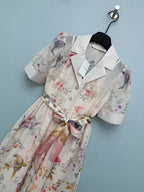 Bird Print Scarf-Belt Shirt Dress - Ivory Multicolor - View 4