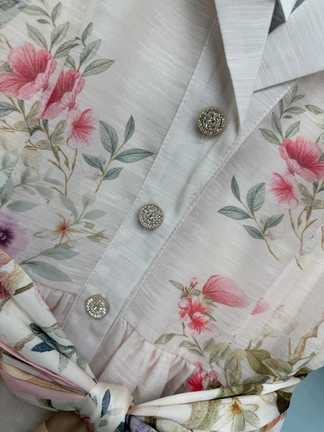 Bird Print Scarf-Belt Shirt Dress - Ivory Multicolor - View 3