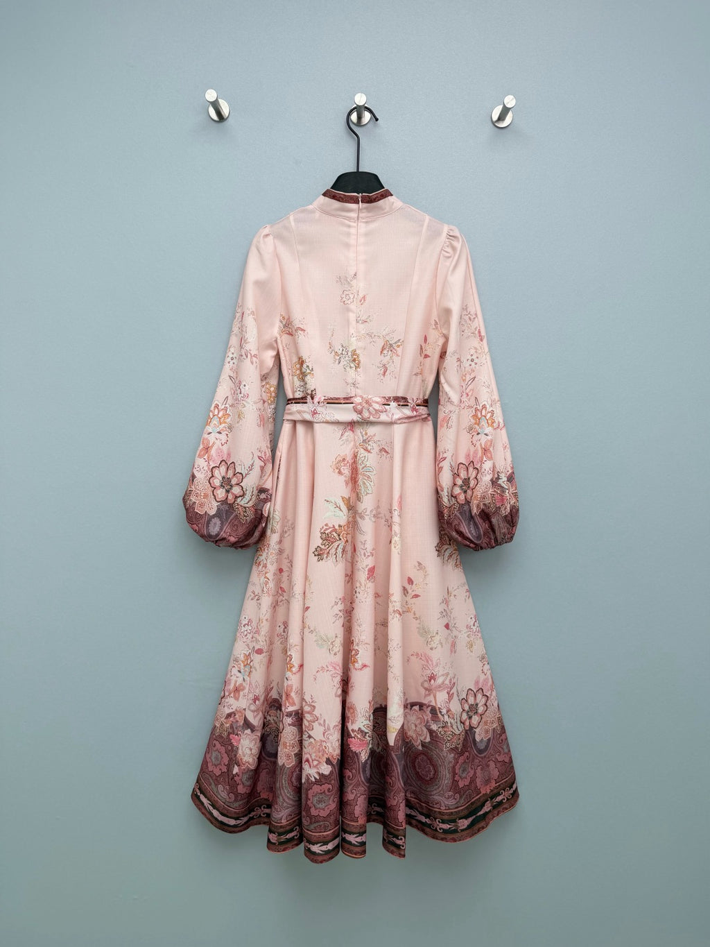 Floral Scarf-Belt High-Neck Maxi Dress - Blush Pink - View 18