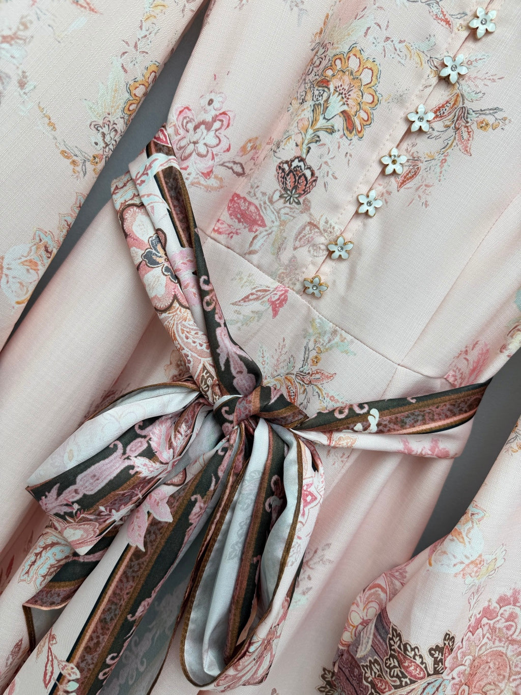 Floral Scarf-Belt High-Neck Maxi Dress - Blush Pink - View 14