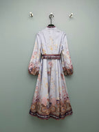 Floral Scarf-Belt High-Neck Maxi Dress - Lavender Multicolor - View 8