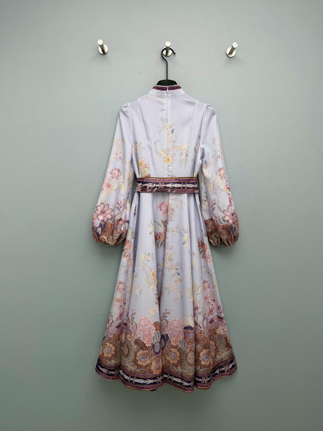 Floral Scarf-Belt High-Neck Maxi Dress - Lavender Multicolor - View 8