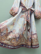 Floral Scarf-Belt High-Neck Maxi Dress - Lavender Multicolor - View 6
