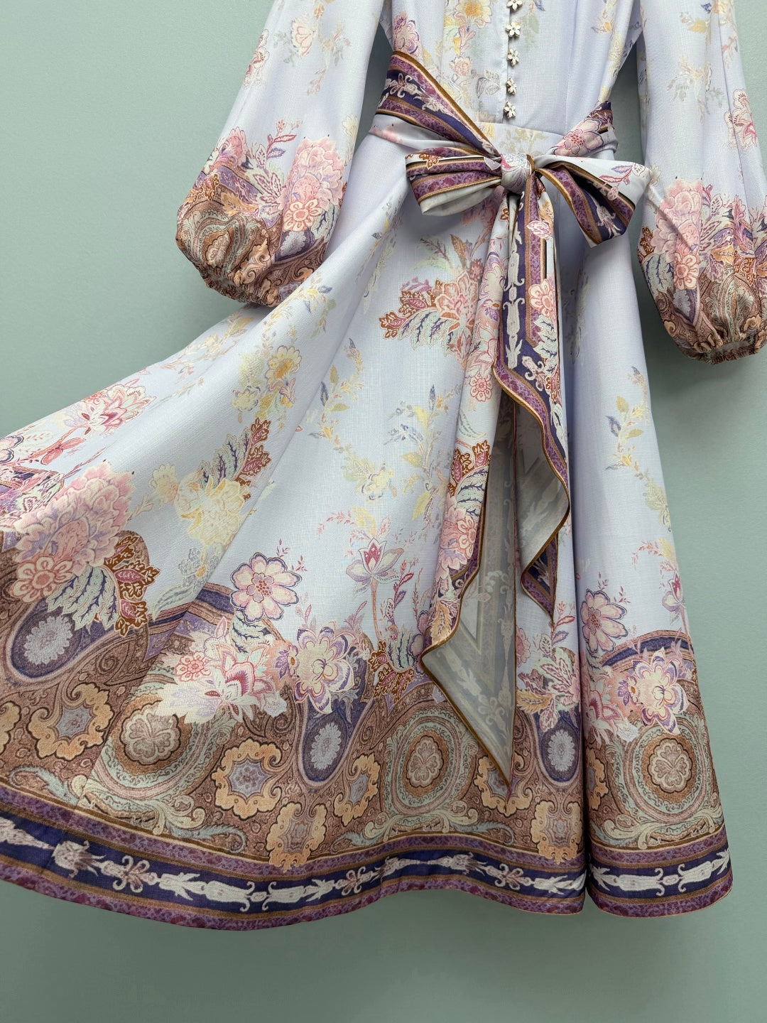 Floral Scarf-Belt High-Neck Maxi Dress - Lavender Multicolor - View 6