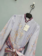 Floral Scarf-Belt High-Neck Maxi Dress - Lavender Multicolor - View 2