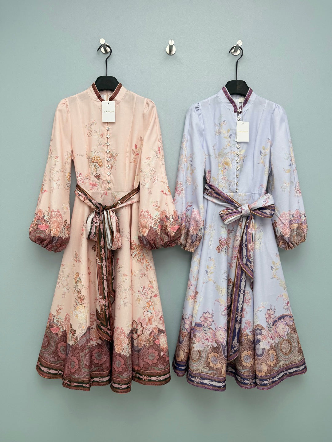 Floral Scarf-Belt High-Neck Maxi Dress - Lavender Multicolor - View 9