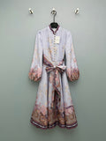 Floral Scarf-Belt High-Neck Maxi Dress - Lavender Multicolor - View 1