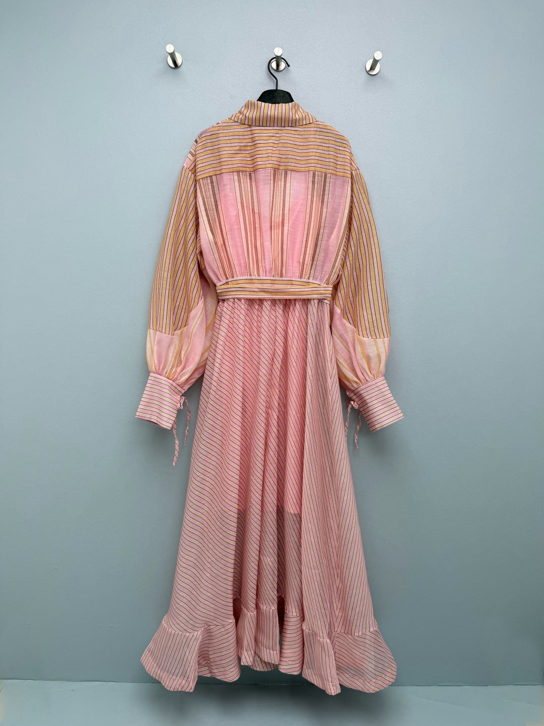 Striped Belted Shirt Maxi Dress - Blush Pink Stripe - View 8