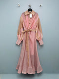 Striped Belted Shirt Maxi Dress - Blush Pink Stripe - View 1