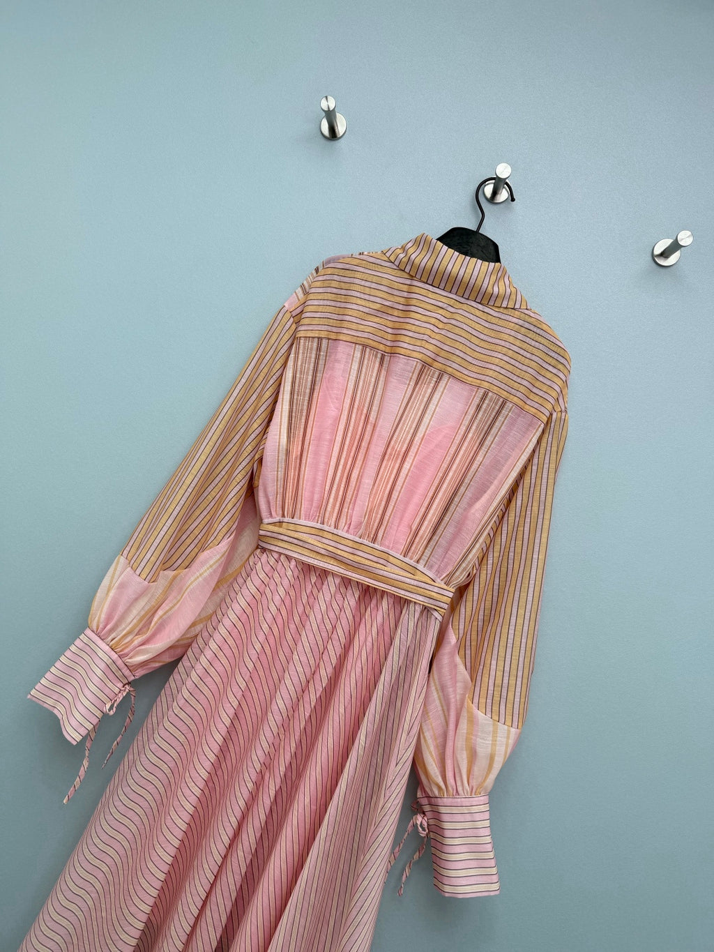 Striped Belted Shirt Maxi Dress - Blush Pink Stripe - View 9