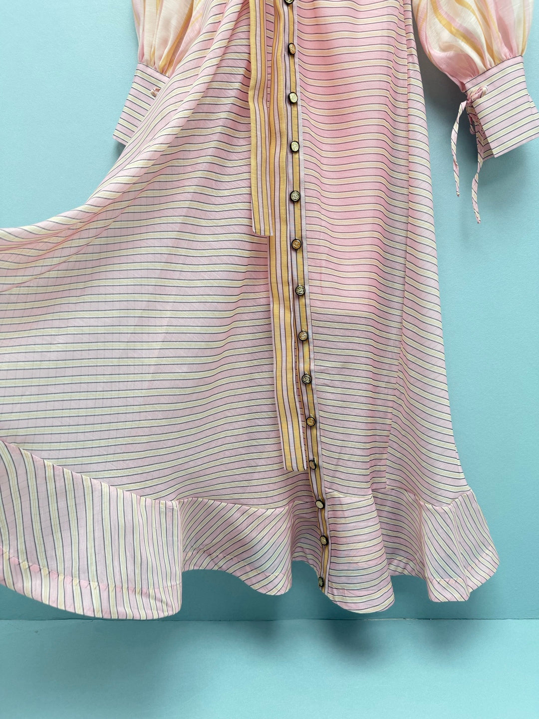 Striped Belted Shirt Maxi Dress - Blush Pink Stripe - View 6