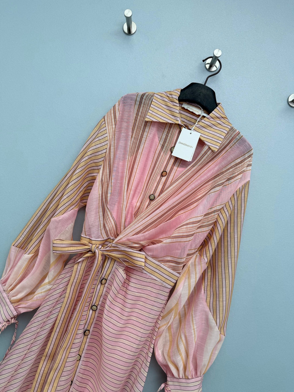 Striped Belted Shirt Maxi Dress - Blush Pink Stripe - View 4