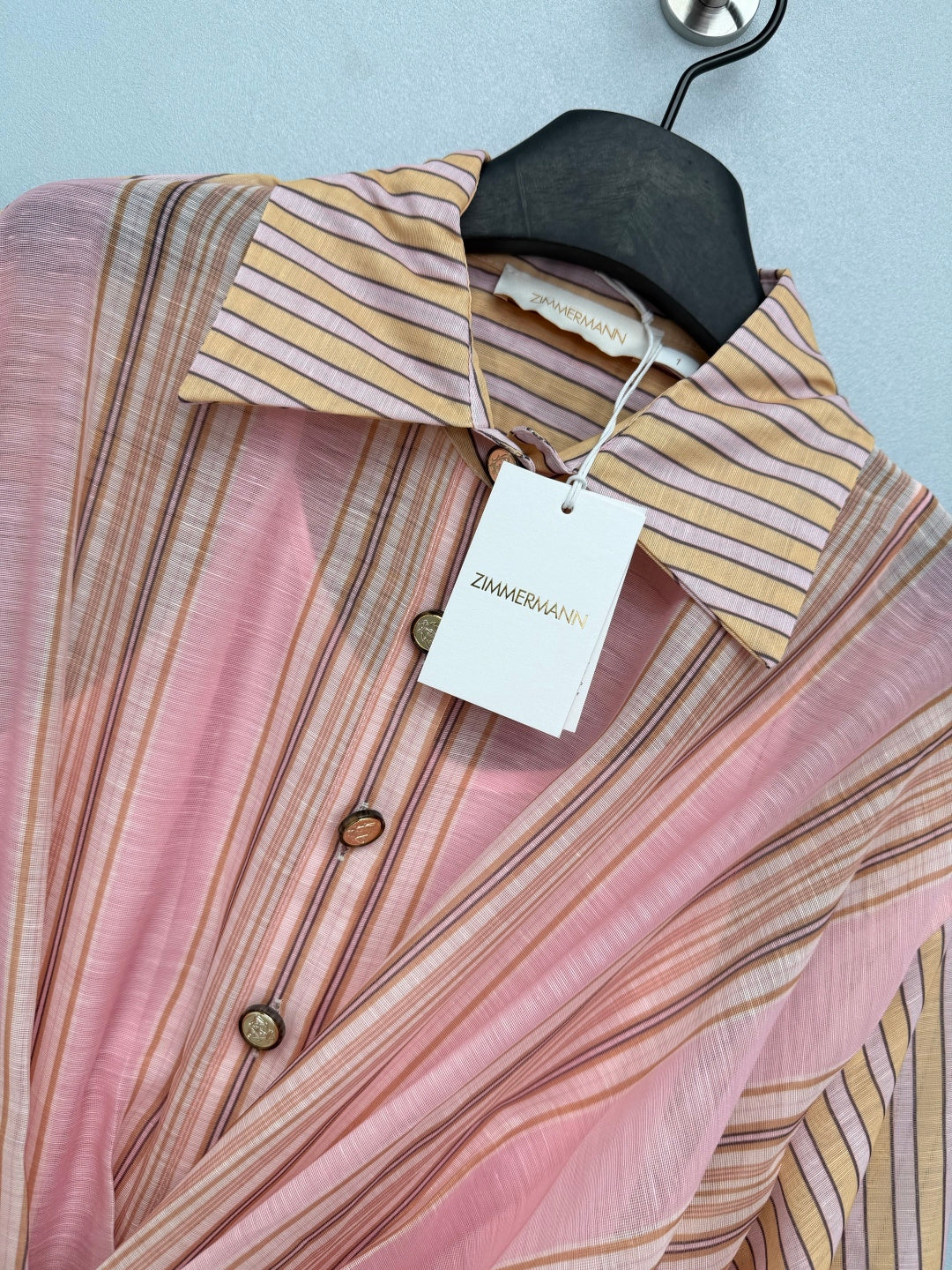 Striped Belted Shirt Maxi Dress - Blush Pink Stripe - View 3