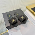 Quilted Double C Slide Sandals - Black - View 6