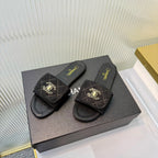 Quilted Double C Slide Sandals - Black - View 5