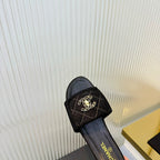 Quilted Double C Slide Sandals - Black - View 8