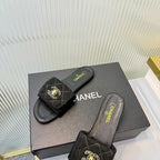 Quilted Double C Slide Sandals - Black - View 3